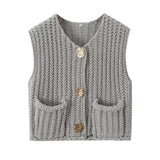 2025 Spring And Autumn 2025 New Women's Pocket Sleeveless Short Knitted Cardigan