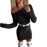 Woherb New In Long Fluorescent Color Twist Waist Open Shoulder Sweater Dress Hot Style Sweater-Outfit