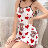 Hot New Pajamas Set Women's Milk Silk Pajamas Sling Skirt Cute Print