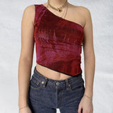 Vintage Chinese Style Print Crop Top Asymmetric Slim Fit One Shoulder Vests E-girl Aesthetic Fashion Women Summer Tank