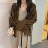 Cardigan Solid Single Breasted V-neck Long Sleeve Korean Style Ulzzang Simple Casual Fashion All-match Harajuku