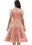Lace Short Sleeves V-Neck Swing Bridemaid