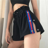 Women Patchwork Side Split Pleated High-Waist Drawstring Shorts 2021 Street Y2K Club Outfits