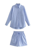 2023 Summer Women Striped 2 piece sets Suits Casual Loose Shirts Tops and Shorts Female Fashion Street Suit Clothing-Outfit