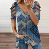 Blouses Shirts Pullover Blusa Hollow-Out Women Elegant Summer Fashion Tops Loose V_Neck 2021 Tee