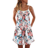 Floral Print Dress 2021 Summer Casual Spaghetti Strap Mini Dress Vintage A-line Loose Sleeveless Ladies Dresses