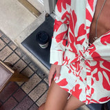 Woherb Summer Print Short Dress Lapel Loose Female Shirt Casual Set-Outfit