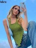 Kliou Halter Knitted Vest Women Sexy Solid Irregular Shape Lace Up Backless Unique Cut Out Fashion Tank Streetwear Female