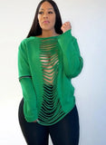 Autumn Casual Green O-Neck Long Sleeve Cut line