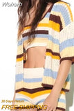 2023 Women Summer Cardigan Sweater Casual Striped Knitting Slim Elastic Female Street Short Sleeve Coats Outerwear-Outfit