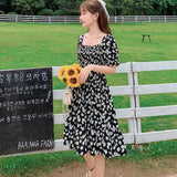Women Daisy-printing Elegant Various Design Square Collar Sweet Lady All-match Leisure Holiday Sundress Korean Style
