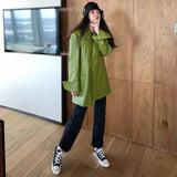 Casual Pu Coat For Women Notched Loose Long Sleeve Single Breasted Patchwork Pockets Coats Female 2021 Autumn