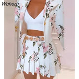 Fashion Printing Two Piece Set Women Fashion Office Ladies Button Suit Pleated Skirt Two Piece Suit Women-Outfit