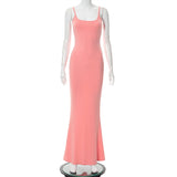 Satin Slip Sleeveless Backless Slim Sexy Maxi Dress 2022 Spring Women Party Y2K Concise Bodycon Elegant