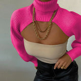 Autumn Women Female Solid Color High Collar Long Sleeve Mini Sweater Knitwear Pullover
