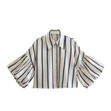 Short Top 2025 Spring New Five-Point Sleeve Bubble Bubble Sleeve Loose Stripe Small