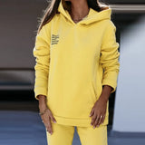 Fleece Letter Print Two Piece Set Casual Long Sleeve Hoodie Sweatshirts And Jogging Pants Suits Loose Female