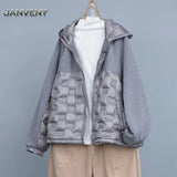 2022 Newest Autumn Patchwork Loose Warm White Duck Down Jacket Hooded Zipper Up Lightweight Short Puffer Woolen