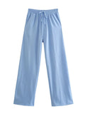 Women Chic Fashion Side Pockets Loose Wide Leg Pants Vintage High Elastic Waist Drawstring Female Trousers Mujer-Outfit
