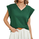 2024 New Women's V-Neck Solid Color Rotator Sleeve Casual Vest T-Shirt-Outfit