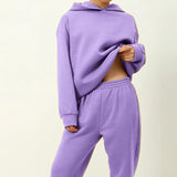 New Women Elegant Solid Suits Warm Hoodie Sweatshirts And Long Pant Fashion 2 Pieces Sets Oversized Sweatshirt