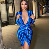 2021 Summer Tie Dye Print Long Sleeves Revealing Bodycon Bandage Mini Dress Women Fashion Outfits Sexy Club