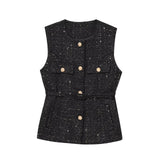 Spring New Women's Wear With Belt Metallic Wire Texture Vest Women
