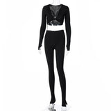 2 Piece Outfits For Women Sexy Long Sleeve Crop Tops Drawstring Leggings Pants Sets Casual Sporty Sweatpants