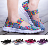 Mesh Woven Flat Shoes Casual Slip on Breathable Soft Platform Summer Sneakers Fashion Light Weight Elastic Trainer