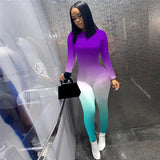 hirigin Women Gradient Print Long Sleeve Sport Bodycon Jumpsuit Bandage Skinny Jumpsuit Streetwear Autumn Winter Romper