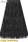 Women Tassel Splicing Pleated Skirt Elegant Elastic Waist All Match A-line Long Skirt For Spring Summer QT2140-Outfit