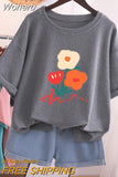 100% Cotton L-5XL T Shirt Plus Size Tshirt Short Sleeve Women Top Summer Cartoon Print Couple O Neck Oversized T Shirts-Outfit