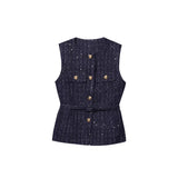 Spring New Women's Wear With Belt Metallic Wire Texture Vest Women