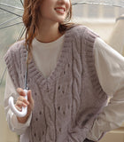 Woherb Small V Collar Soft Waxy Simple And Generous Knitting Vest New Female Gentle Girl Pure Color Sweet Sister Vest Female-Outfit