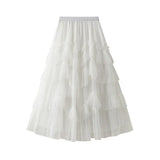 Vintage Cake Mesh Tulle Skirt Women Patchwork Midi Long Guaze Skirts QT1569-Outfit