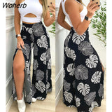 Women Cutout Crop Tank Top & Tropical Print Slit Wide Leg Pants Set 2022 New Femme Casual Two Pieces Robe Street Wear-Outfit