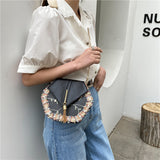 Chain Tassel Women's Bag Summer PU Leather Shoulder Bag Fashion Pearl Lace Crossbody Bags for Womn 2022 Luxury Design