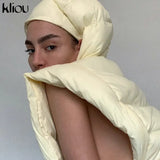 Kliou Side Hollow Out Women Cotton Jacket Unique Irregular Shape Bandage High Street Top Autumn Sleeveless Zipper Hooded