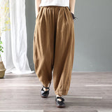 2022 Spring Cotton Linen Elastic Waist Pants Loose Casual Literature and Art RETRO Harlan