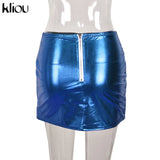 Kliou Shiny Quilted Women Skirt Autumn Fashion Warming Y2K Concise Street Style Clothing High Waist Elastic Female