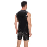 Woherb Men's Mirror PU Bright Leather Vest Slim Leisure Waterproof Sleeveless Leather Vest Size Accurate-Outfit