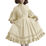 Style Women's Dresses Ruffles Long Sleeve Loose Peter Pan Collar Elegant Dresses Lace Lantern Sleeve Cute Ball Gown
