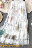 Fairy Floral High-waisted A-line Mesh Skirt Spring Summer Casual Black Midi Long Skirts Women Sweet Tulle Skirt QT703-Outfit