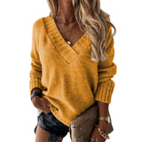 Women's Wear Solid Street Hipster Color Sweater V-neck Long Sleeve Pullover