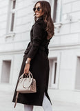 Winter Elegant Turndown Collar Long Woolen Coat with