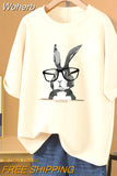 100% Cotton L-5XL Plus Size T Shirt Bunny Print O Neck Tshirt Short Sleeve Women Top Basic Summer Couple Solid T Shirts-Outfit