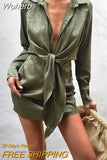 Lace-up Women's Dress Summer V-neck Sexy Dresses Vintage Long Sleeve Turn-down Collar Streetwear Mini Dress Casual 19932-Outfit