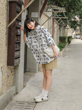 Japanese Printed Short Sleeved Shirt Summer Women's Shirts 2023 Kawaii Chiffon Blouse for Women White Shirt Women Tunic-Outfit