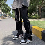 Side Full Zipper Drawstring Sweatpants Mens Oversize High Street Loose Casual Trousers Solid Baggy Hip Hop Track
