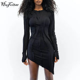 Long Sleeve Patchwork Sexy Mini Dress 2021 Autumn Winter Women Fashion Irregular Party